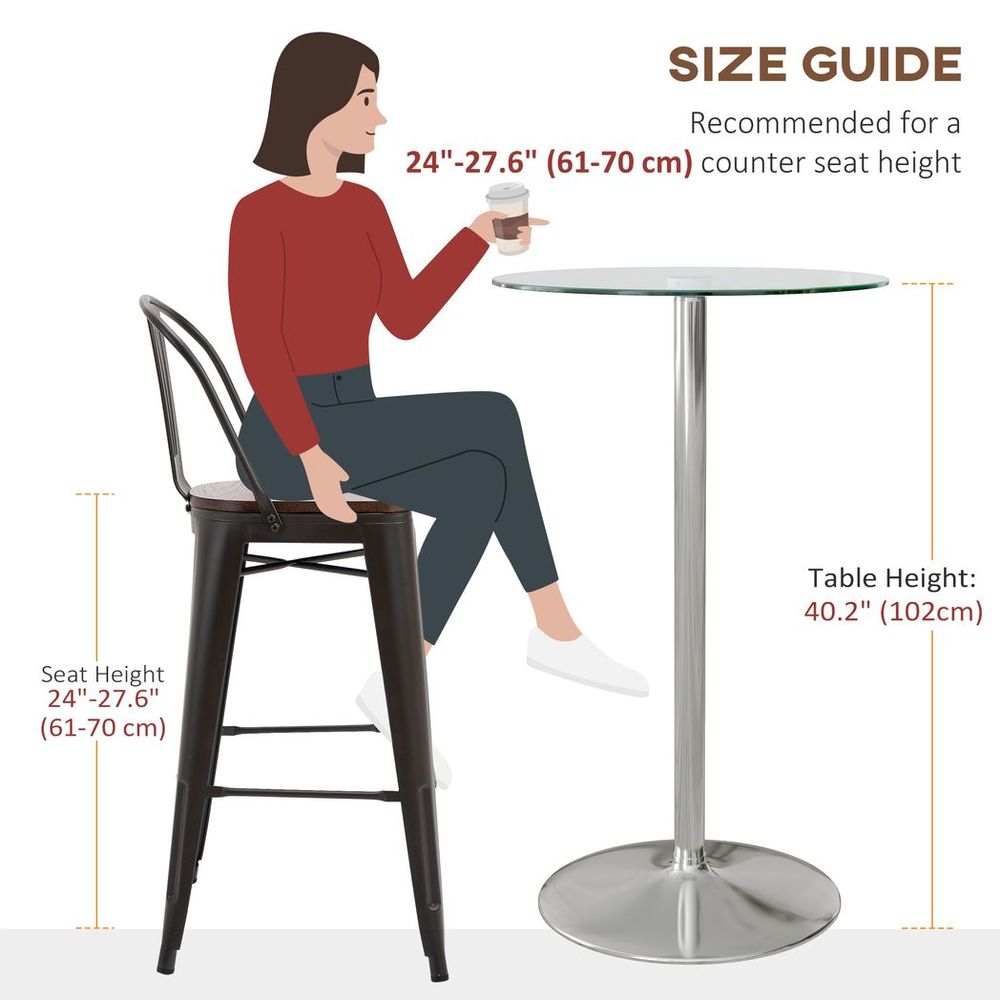 Round Bar Table for 2 with Tempered Glass Top, High Pub Table