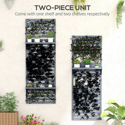 Set of 2 Wall-Mounted Plant Stands: Shelves & Slatted Trellis