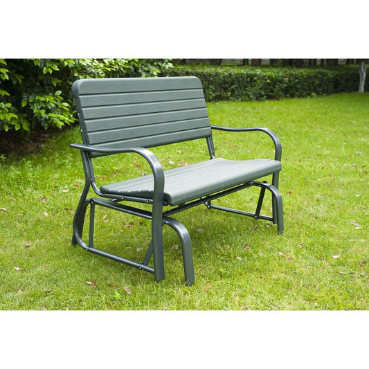 Green Metal 2-Seater Outdoor Garden Rocker Bench, Comfortable Rocking