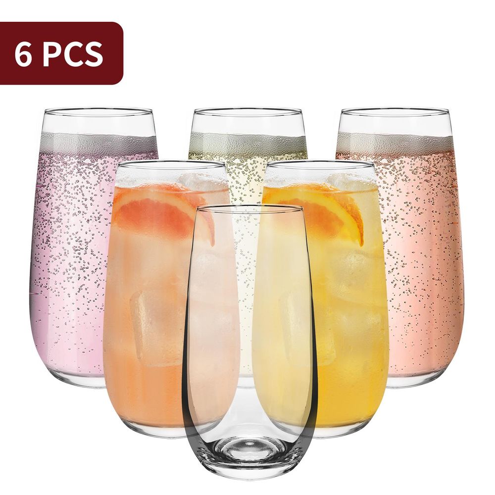 Set of 6 Esteem Highball Glass Tumblers - 490ml for Drinks, Traditional Style