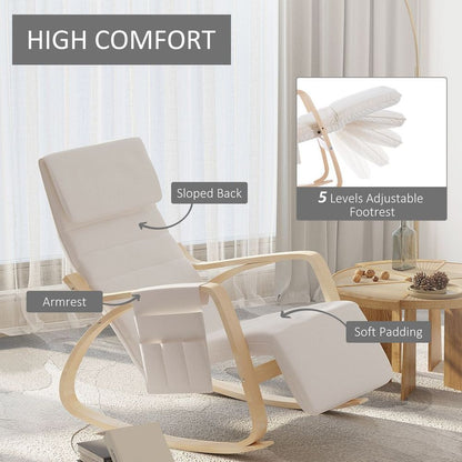 Rocking Recliner Chair with Adjustable Footrest, Cream White Armchair