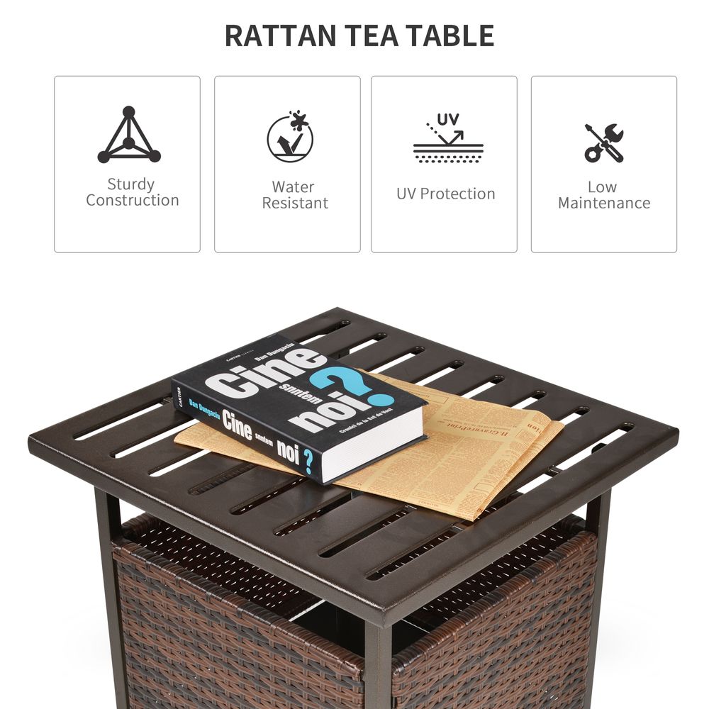 Outdoor Rattan Coffee Table with Umbrella Hole, Suitable for Garden or Backyard