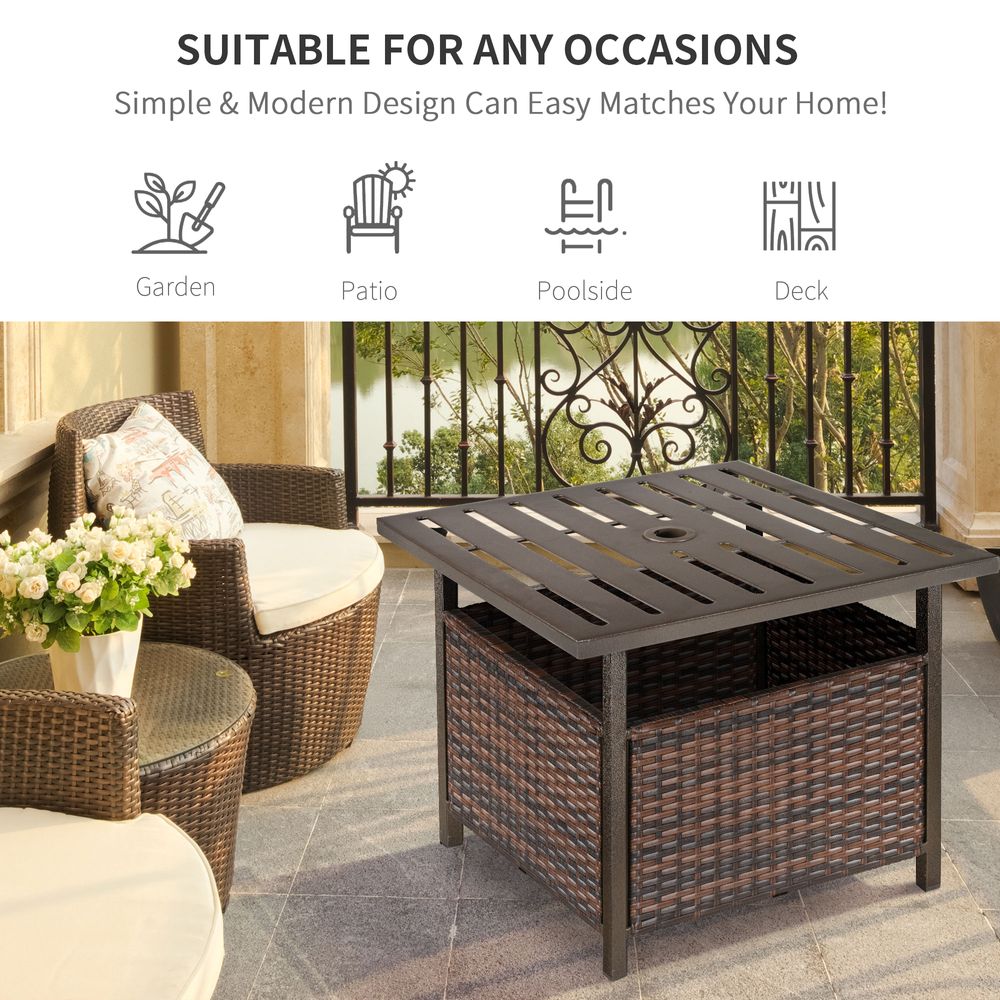 Outdoor Rattan Coffee Table with Umbrella Hole, Suitable for Garden or Backyard