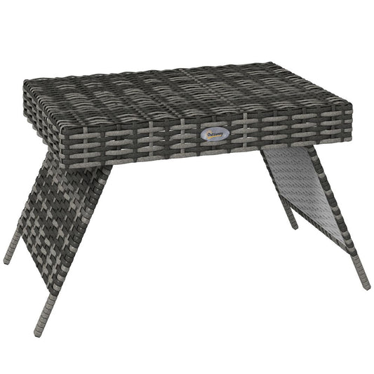 Grey Foldable Outdoor Coffee Table with Metal Frame & Rattan Design