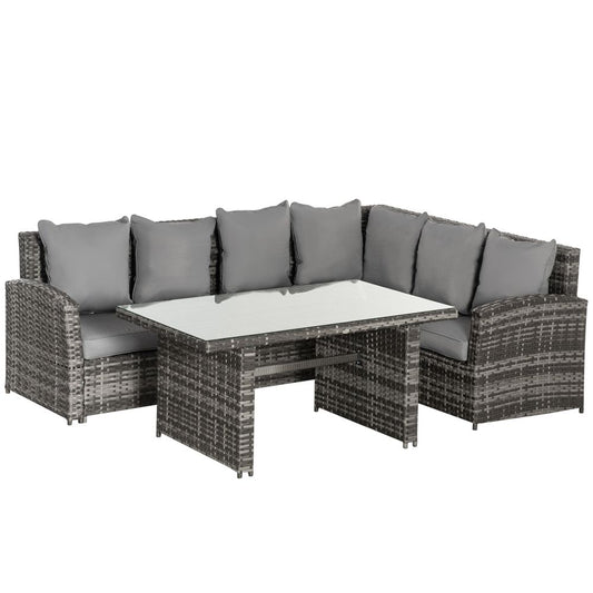 5-Seater Patio Dining Table Sets All Weather PE Rattan Sofa Cushions Grey