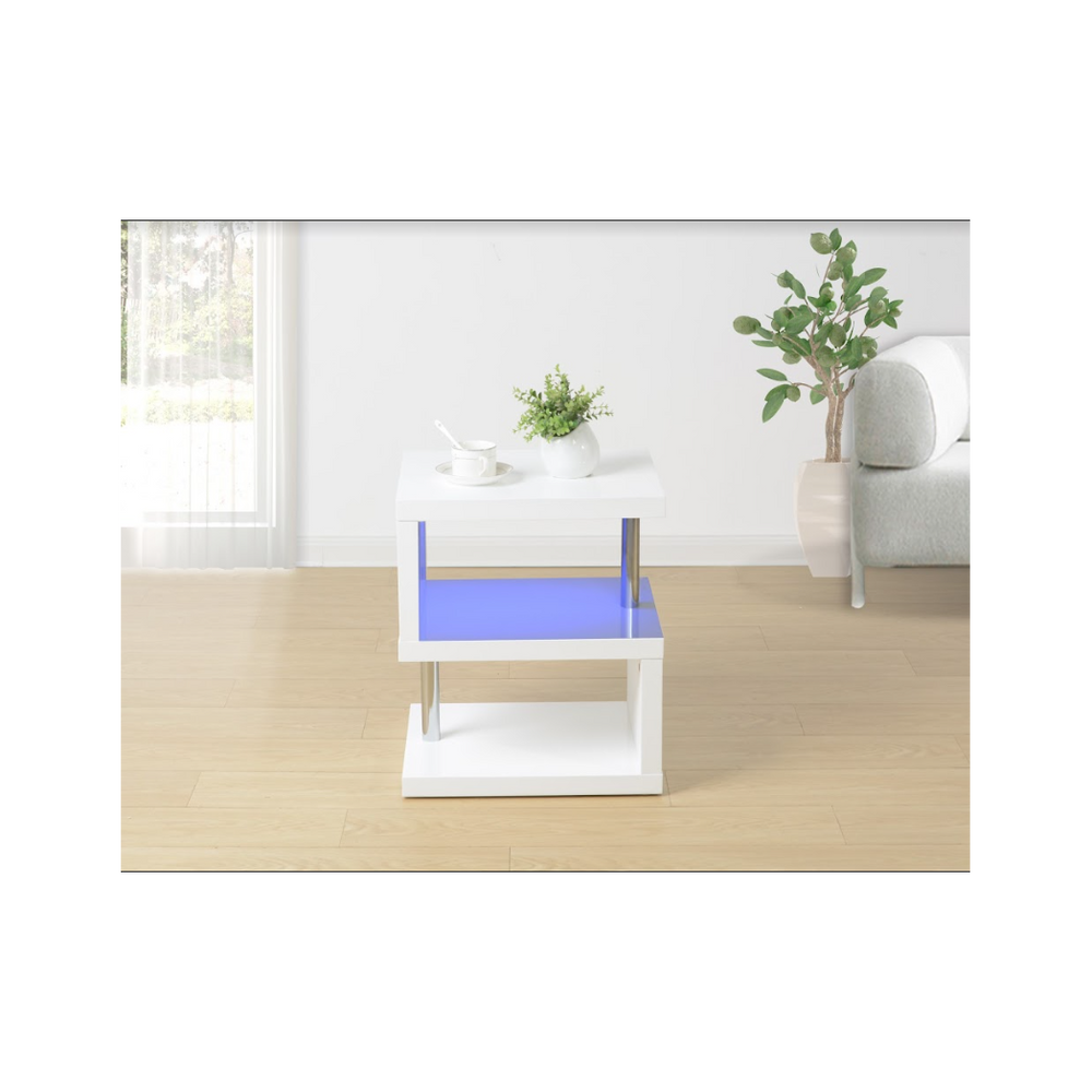 3 Layer WHITE Coffee Table with BLUE LED Light - EFFULGENCE