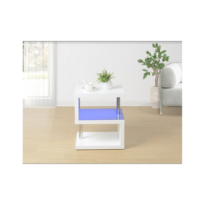 3 Layer WHITE Coffee Table with BLUE LED Light - EFFULGENCE