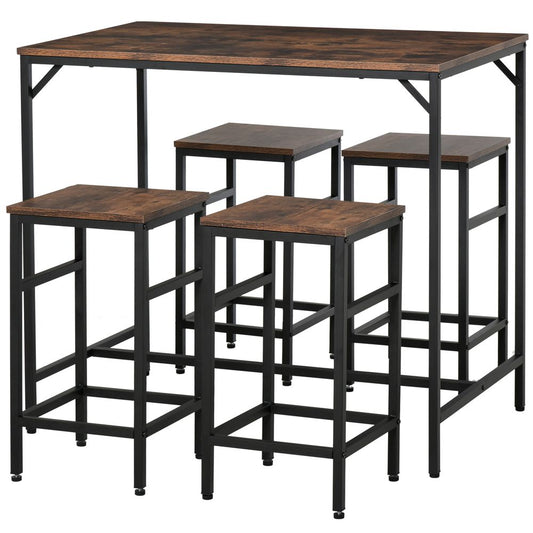 MDF Industrial 5-Piece Dining Set Dining Table with 4 Stools Black/Brown