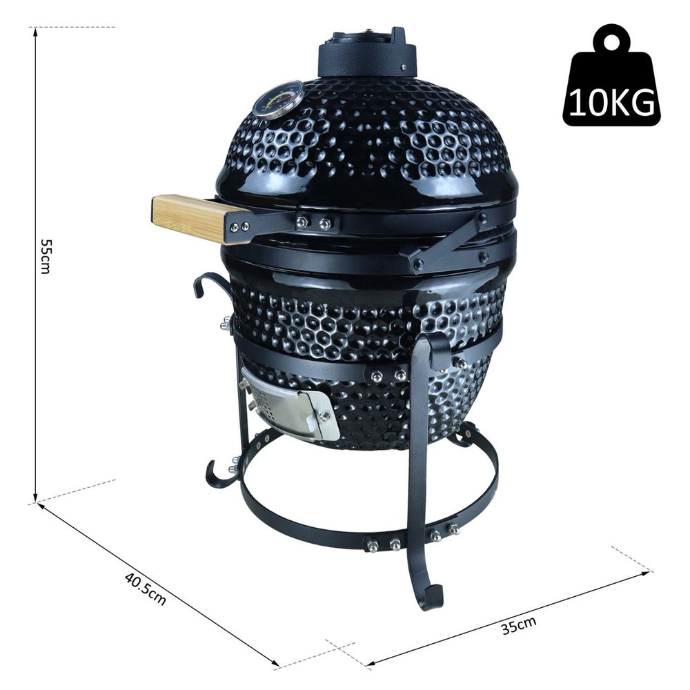 Black Cast Iron Ceramic Kamado Charcoal BBQ Oven, High Performance