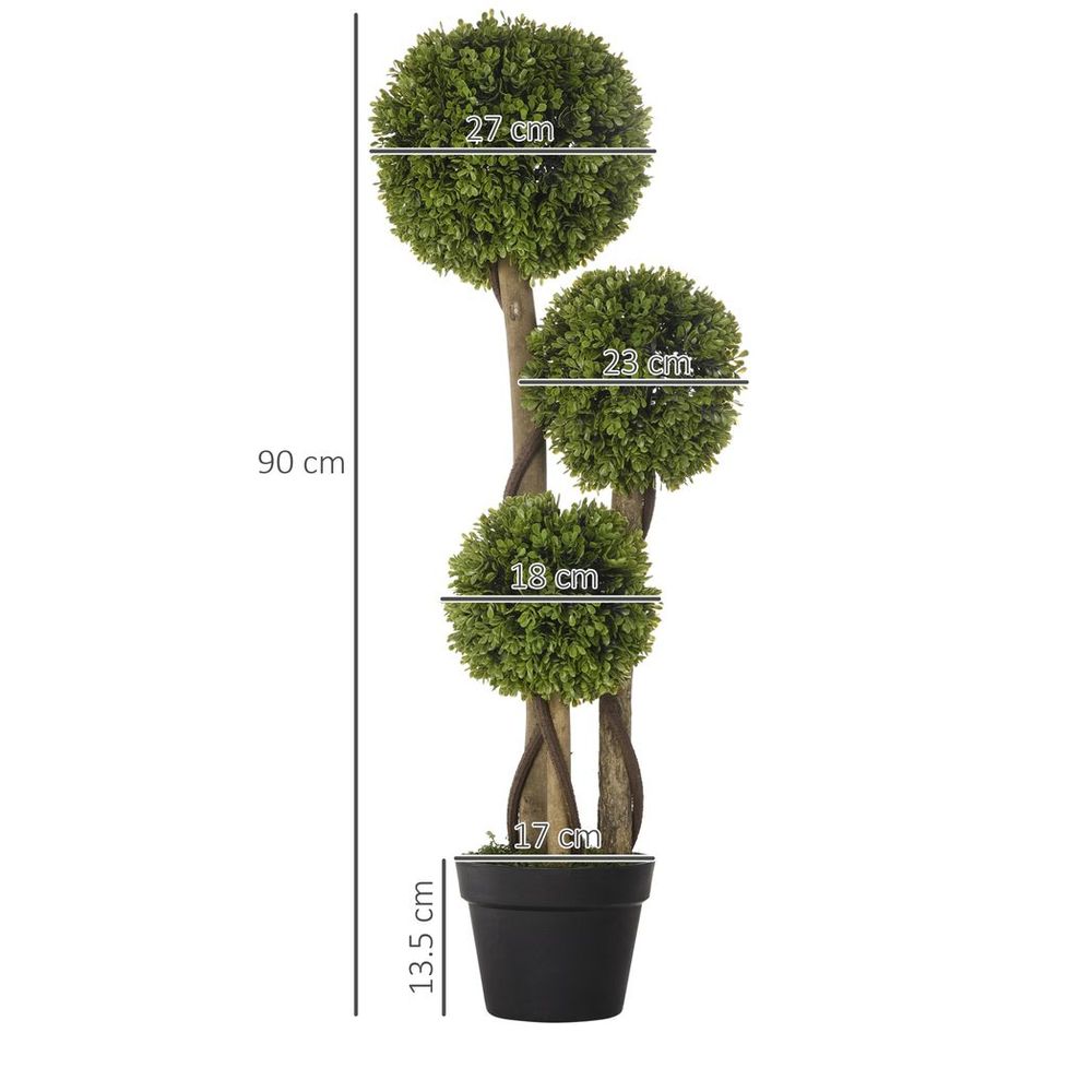 Potted Artificial Plants Boxwood Ball Topiary Trees Indoor Outdoor, 90cm