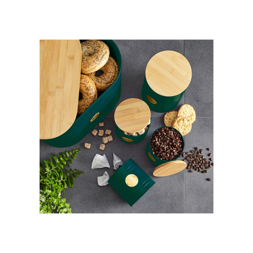 5-Piece Emerald Green Scandi Kitchen Canister Set, Stylish Storage