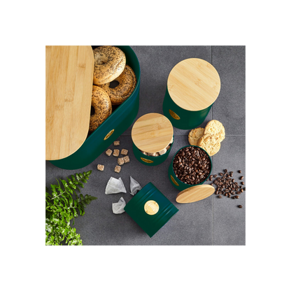 5-Piece Emerald Green Scandi Kitchen Canister Set, Stylish Storage