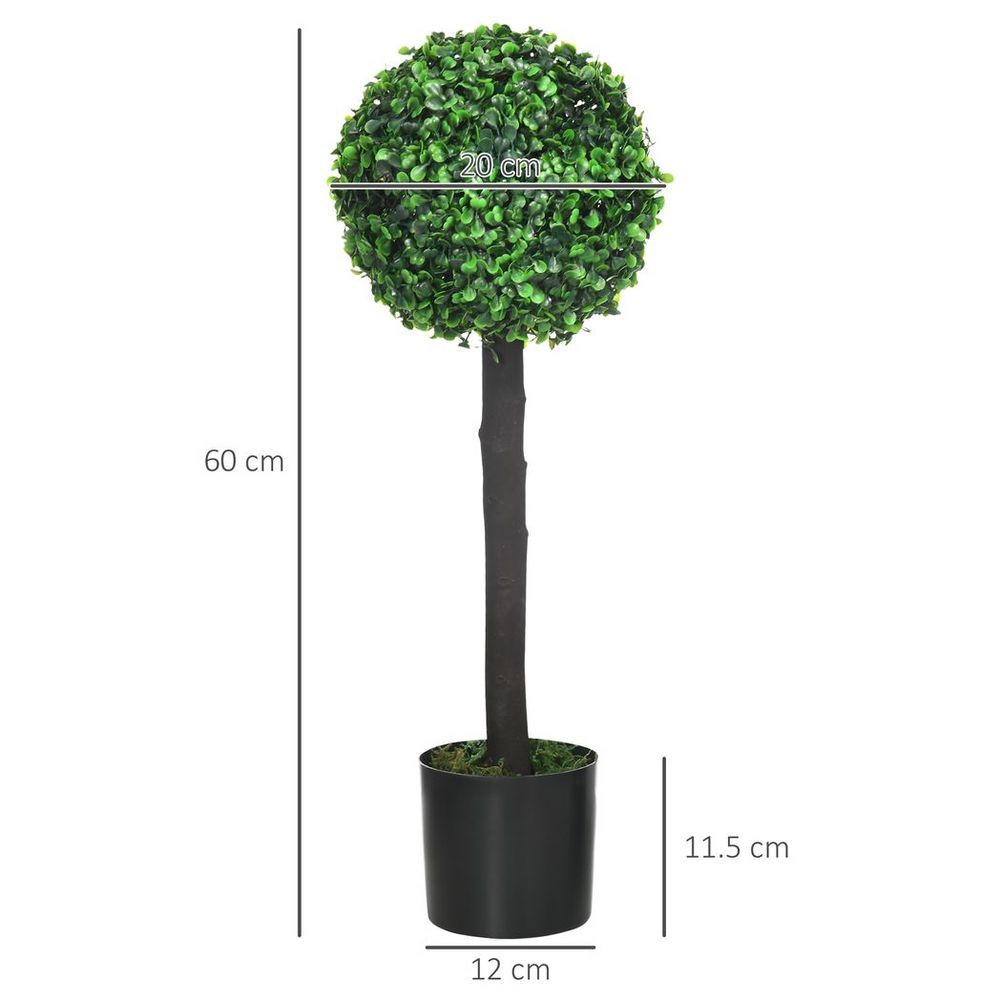 Set of 2 Potted Artificial Boxwood Ball Trees: 60cm, Outdoor