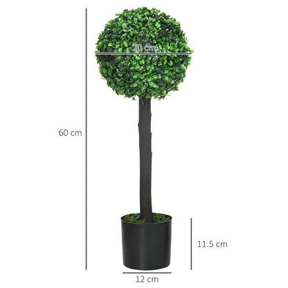 Set of 2 Potted Artificial Boxwood Ball Trees: 60cm, Outdoor