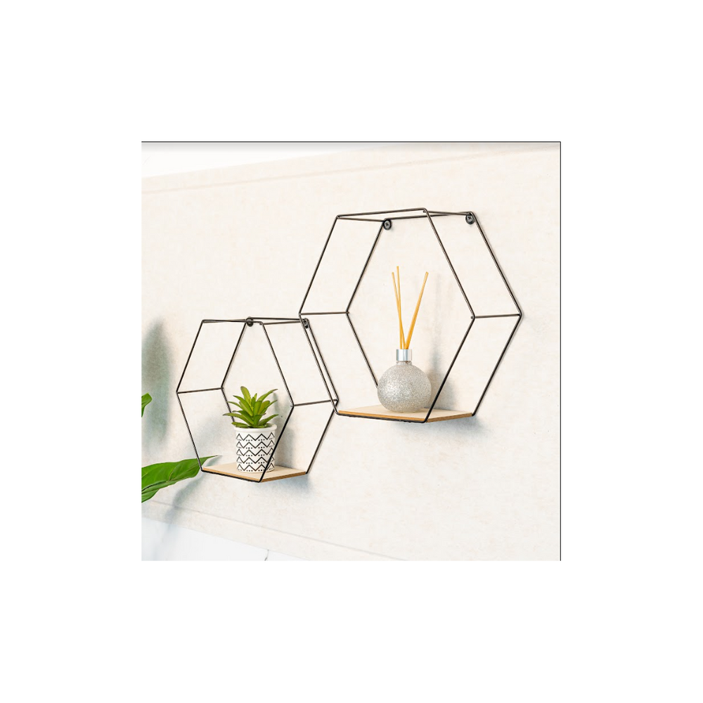 Set of 2 Hexagonal Wall Shelves, Modern and Chic Display