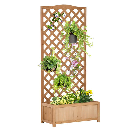 Garden Wooden Planter Box with Trellis 76x36x170cm, Brown Bed