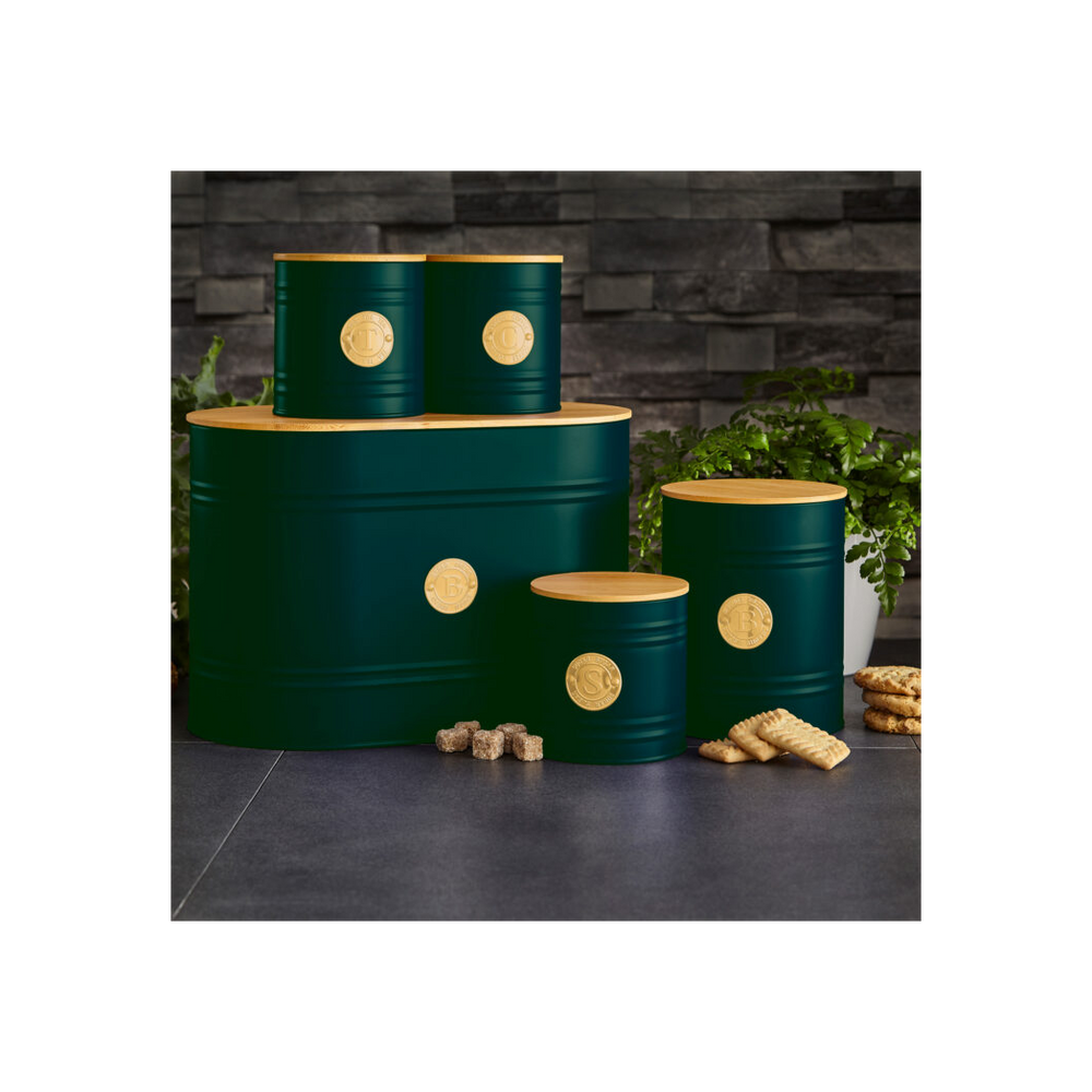 5-Piece Emerald Green Scandi Kitchen Canister Set, Stylish Storage