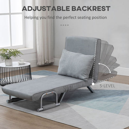 Foldable Portable Sofa Bed Armchair with Pillow, Light Grey Lounge Sleeper