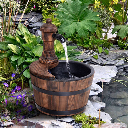 Rustic Barrel Water Pump Fountain with Electric Feature for Garden