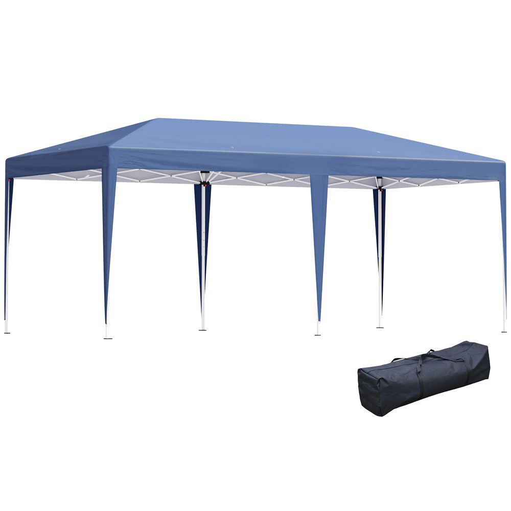 Pop-Up Gazebo with Double Roof and Canopy Tent, 6x3x3m, Blue, Heavy Duty