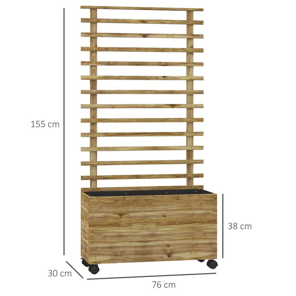 Natural Wooden Garden Trellis Planter Box with 4 Wheels & Raised Bed