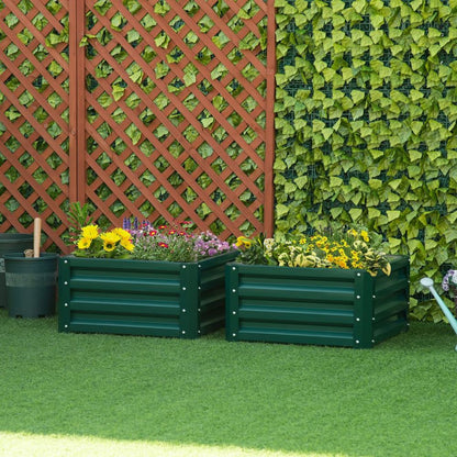 Outsunny Set of 2 Raised Garden Bed Galvanised Planter Box Easy Setup Green