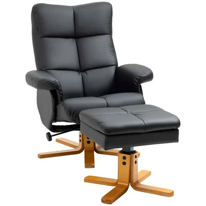 Faux Leather Recliner Chair with Ottoman and Storage Space, Black