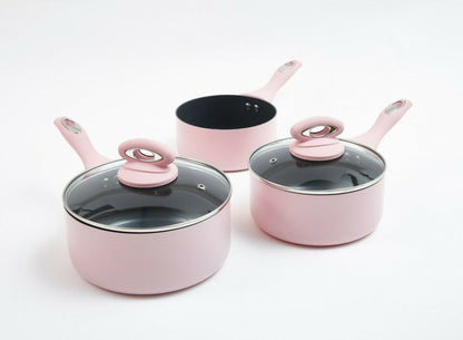 5-Piece Matt Blush Pink & Grey Sparkle Ceramic Non-Stick Pan Set