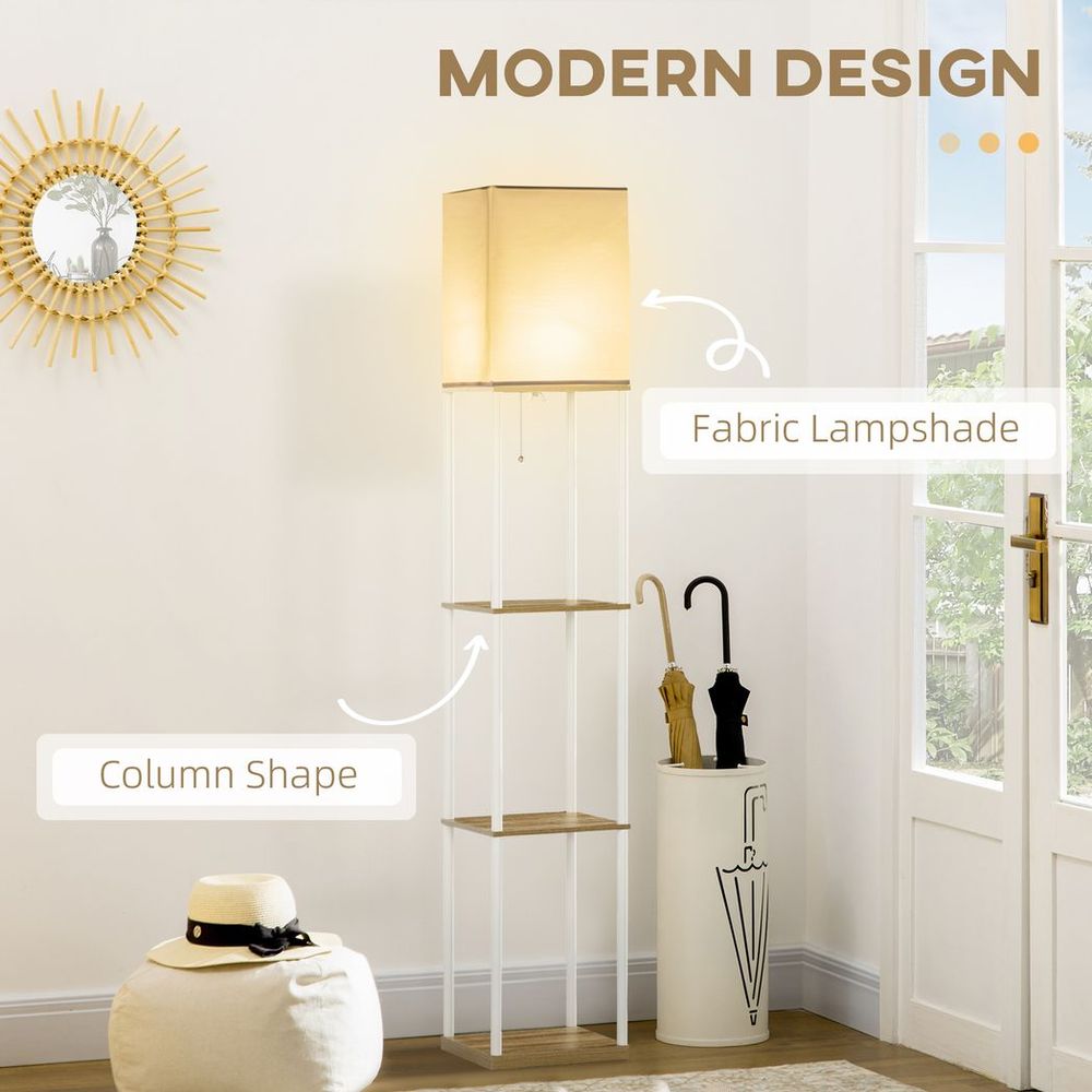 Modern Floor Lamp with Shelves and Fabric Shade for Living Room