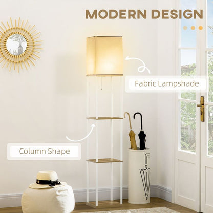 Modern Floor Lamp with Shelves and Fabric Shade for Living Room