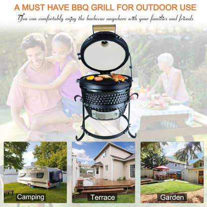 Black Cast Iron Ceramic Kamado Charcoal BBQ Oven, High Performance