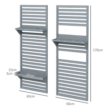 Set of 2 Wall-Mounted Plant Stands: Shelves & Slatted Trellis