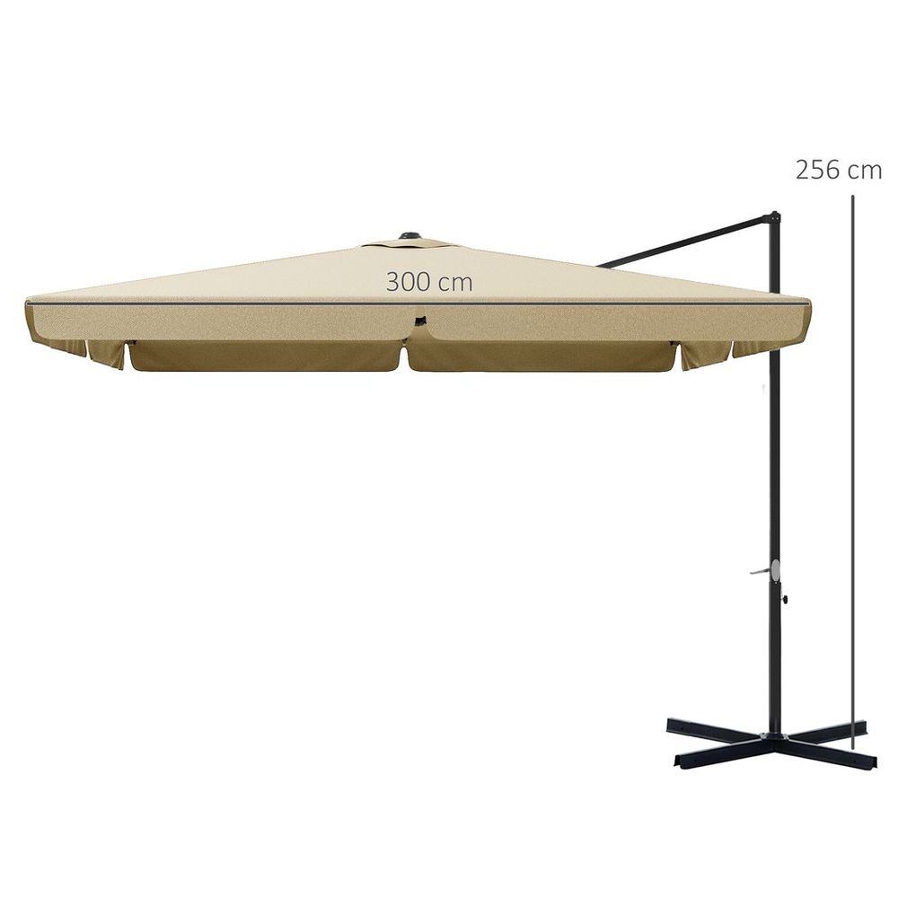 Khaki 3m Garden Parasol with Crank Handle and Tilt for Patio Umbrella