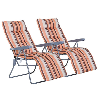 2 Outdoor Sun Recliners - Folding Loungers, Multi-Position Relaxers with Cushions