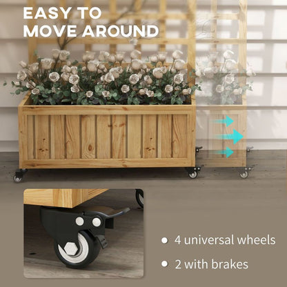 Wooden Trellis Planter: Raised Garden Bed with Wheels & Bed Liner