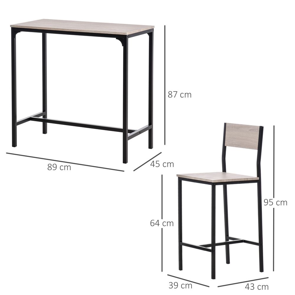 Metal Frame MDF Top Table and Bar Stool Set in Black, Stylish Set