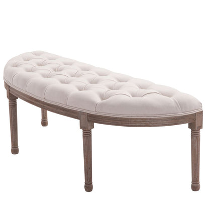 Half-Circle End Bench Ottoman – Button Tufting Footstool with Padded Cream Seat