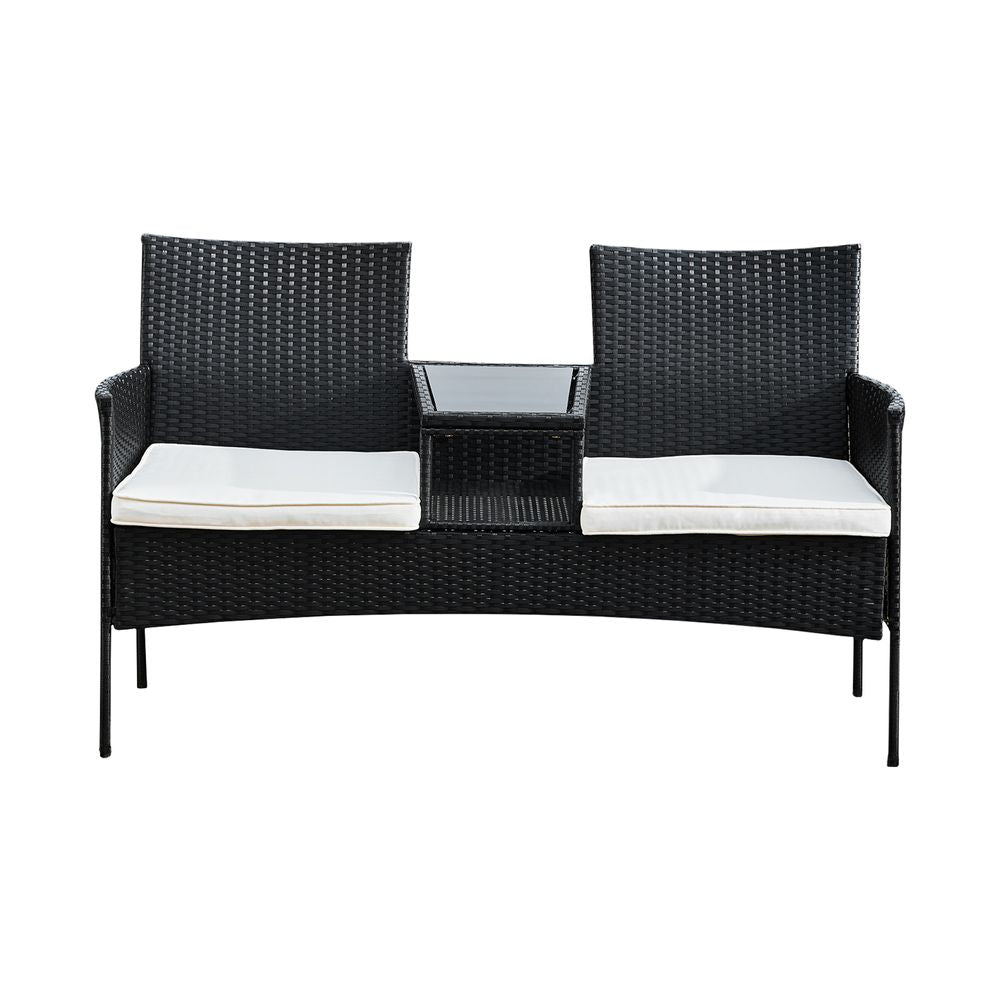 Rattan Loveseat with Table and Cushions for Outdoor Garden Furniture