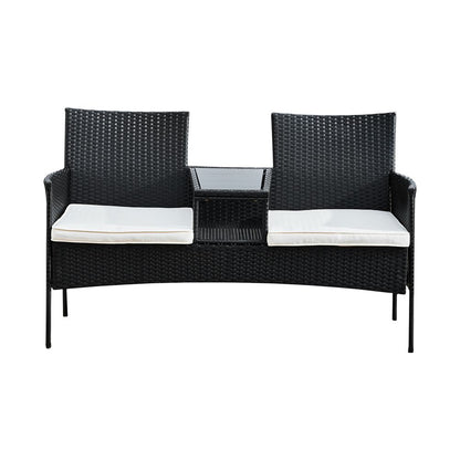 Rattan Loveseat with Table and Cushions for Outdoor Garden Furniture