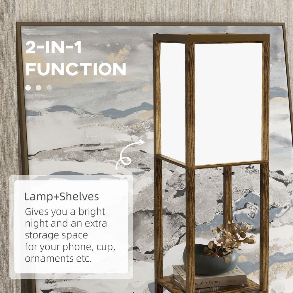 Brown Shelf Floor Lamp with Dual Lights for Living Room & Bedroom