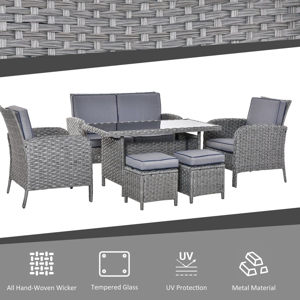 6 PCS Patio Rattan Dining Table Sets All Weather PE Wicker Sofa Furniture Set