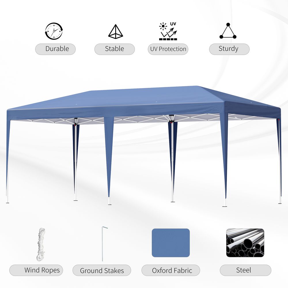 Pop-Up Gazebo with Double Roof and Canopy Tent, 6x3x3m, Blue, Heavy Duty