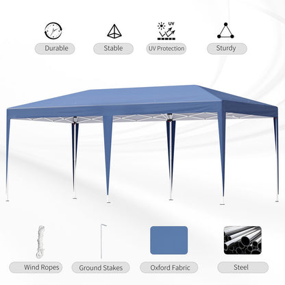 Pop-Up Gazebo with Double Roof and Canopy Tent, 6x3x3m, Blue, Heavy Duty