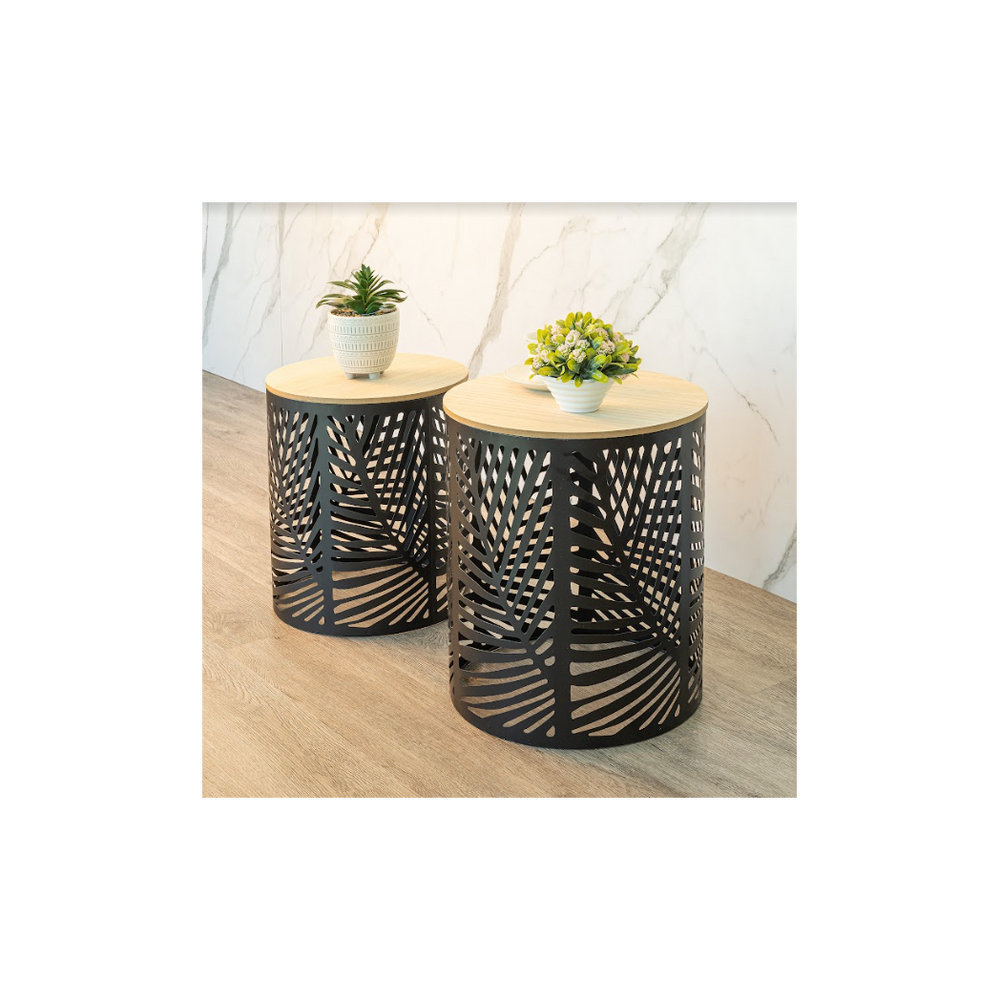 Set of 2 Leaf Cut Basket Tables, Stylish and Practical