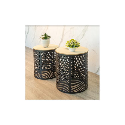 Set of 2 Leaf Cut Basket Tables, Stylish and Practical