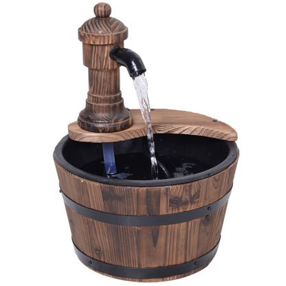 Rustic Barrel Water Pump Fountain with Electric Feature for Garden