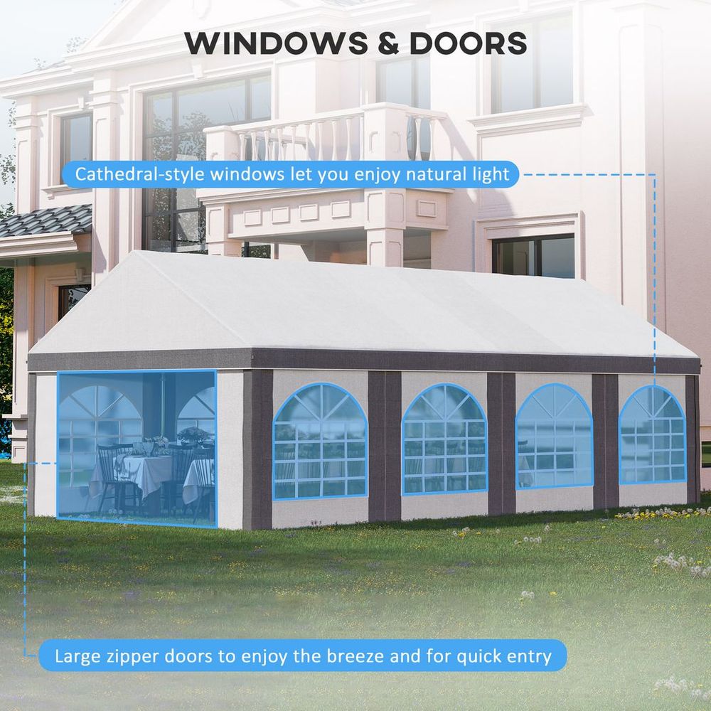 8 x 4m Party Tent - Marquee Gazebo with Sides, Eight Windows, and Double Doors