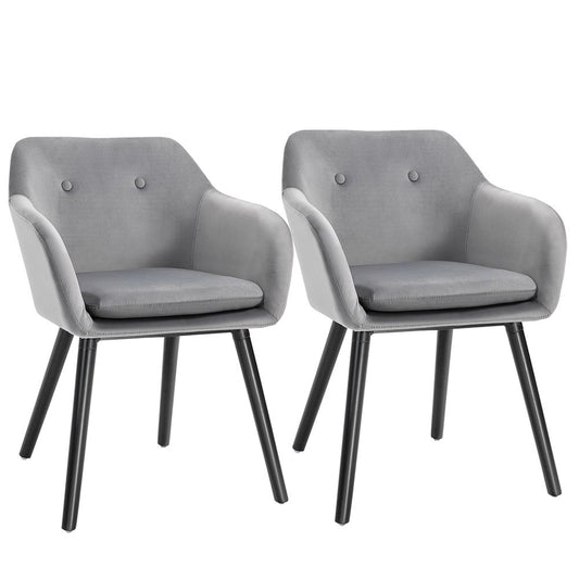 Set of 2 Modern Upholstered Fabric Bucket Seat Armchairs – Grey Dining Room Chairs