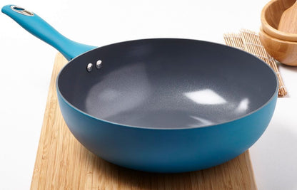 Teal Blue Non-Stick Wok, Stylish and Practical