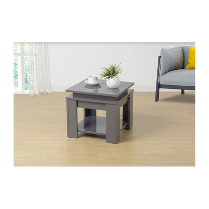 Grey Square Side Table with Blue LED Light, Contemporary Style